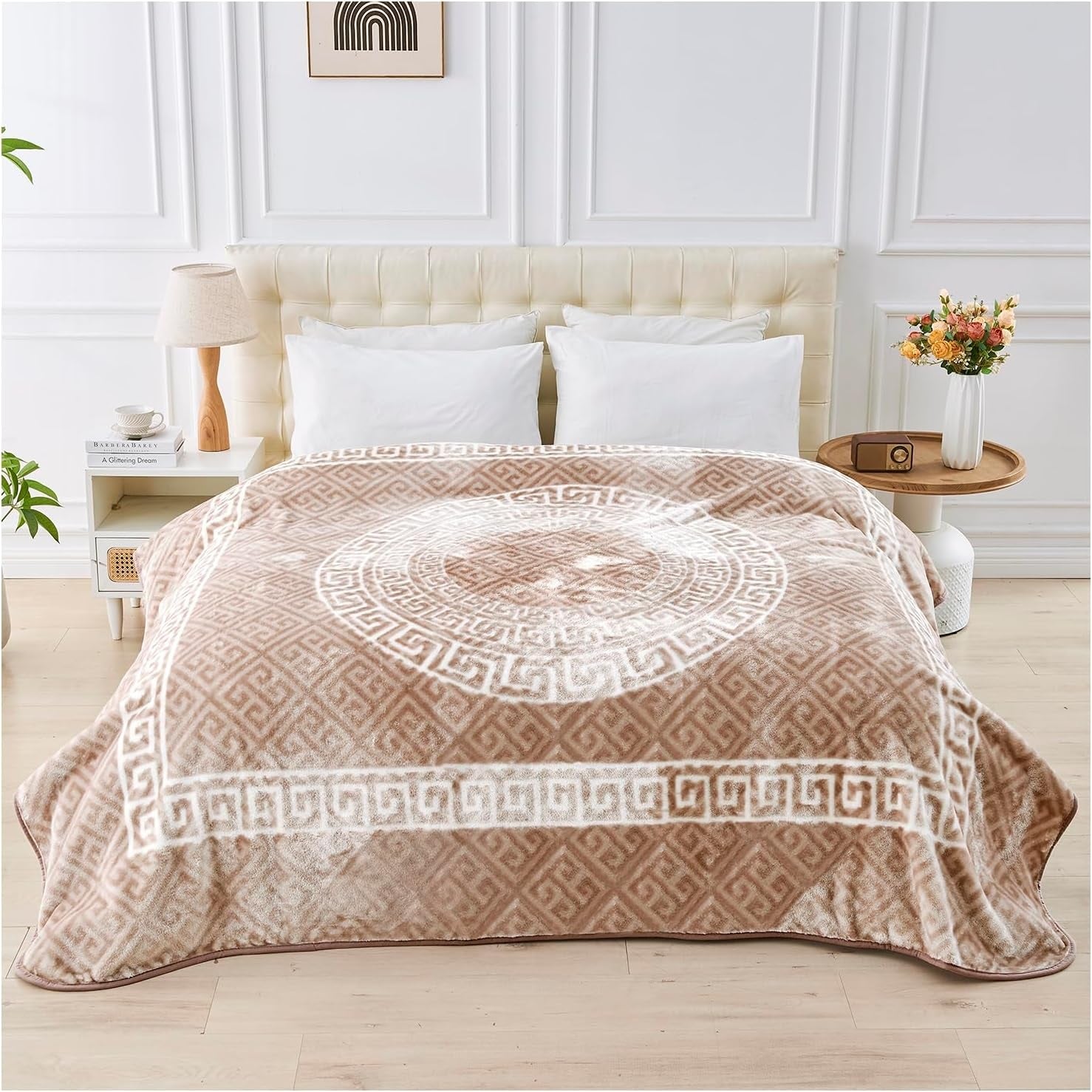 Greek Keys Mink Sofa Bed Throw, 200x240cm - Mink