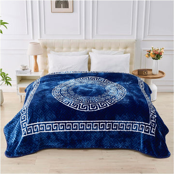 Greek Keys Mink Sofa Bed Throw, 150x200cm - Navy Blue