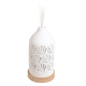 19cm LED Ceramic Reed Diffuser Botanical Fan - Clean Linen Scent Home Air Freshener