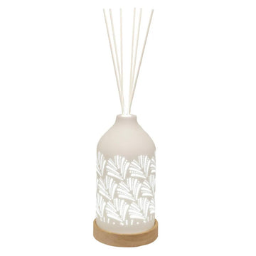 19cm LED Ceramic Reed Diffuser Botanical Fan - Clean Linen Scent Home Air Freshener