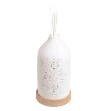 19cm LED Ceramic Reed Diffuser Floral Design - Clean Linen Scent Home Air Freshener