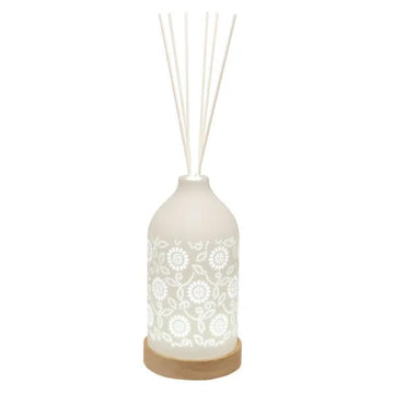 19cm LED Ceramic Reed Diffuser Floral Design - Clean Linen Scent Home Air Freshener