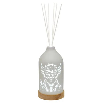 19cm LED Ceramic Reed Diffuser Highland Design - Clean Linen Scent Home Air Freshener