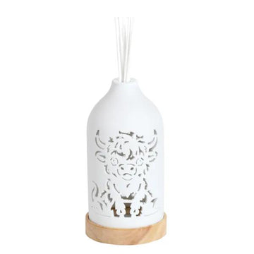 19cm LED Ceramic Reed Diffuser Highland Design - Clean Linen Scent Home Air Freshener
