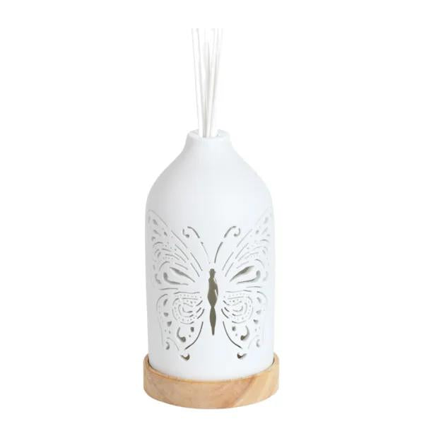 19cm LED Ceramic Reed Diffuser Butterfly Design - Clean Linen Scent Home Air Freshener