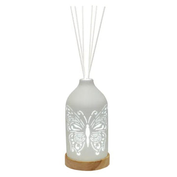 19cm LED Ceramic Reed Diffuser Butterfly Design - Clean Linen Scent Home Air Freshener