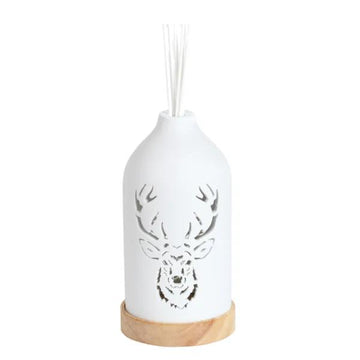 19cm LED Ceramic Reed Diffuser Highland Stag - Clean Linen Scent Home Air Freshener