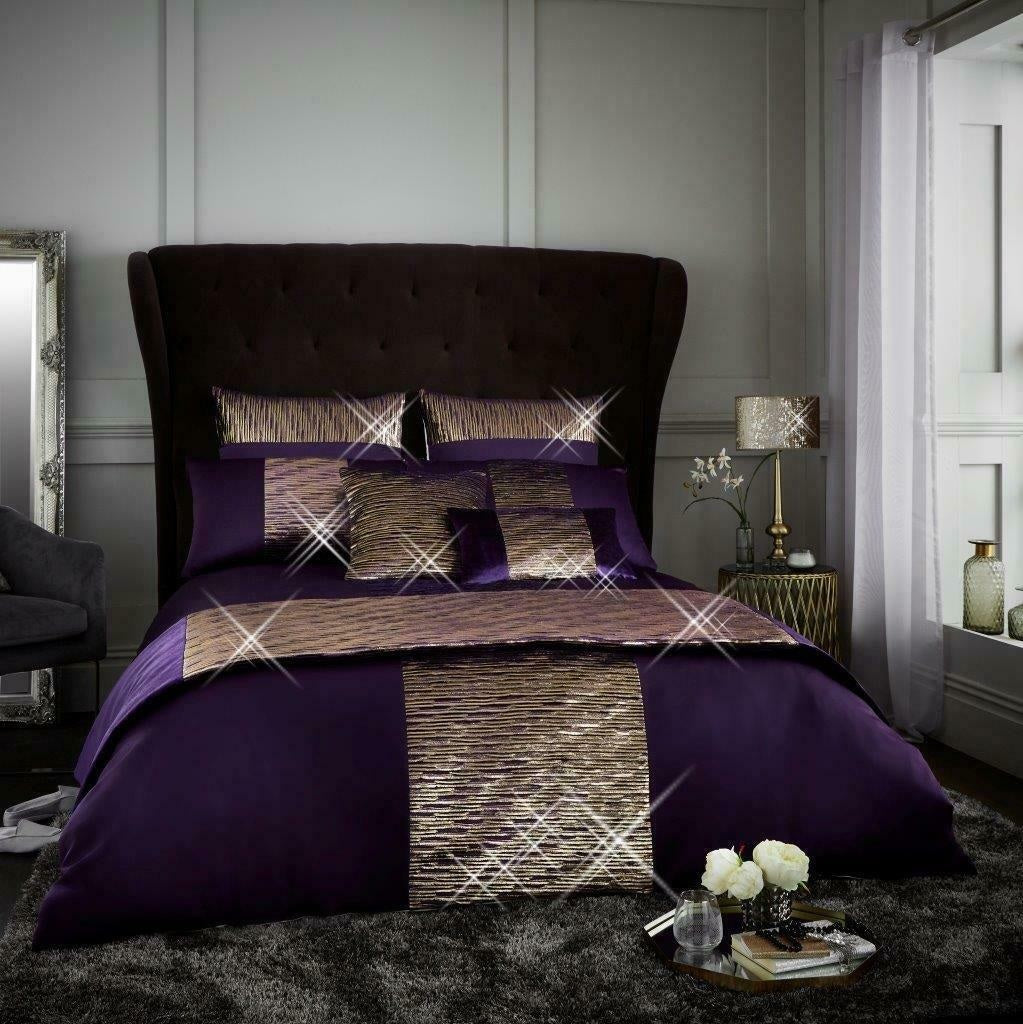 Luxury Sparkle Purple Gold Velvet Duvet Bedding Set - King