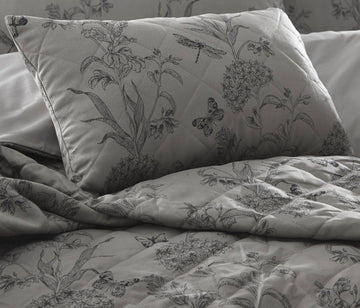 Luxury Jacquard Floral Butterfly Duvet Cover Set, Double, Gold Grey
