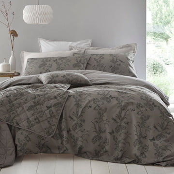 Luxury Jacquard Floral Butterfly Duvet Cover Set, Double, Gold Grey
