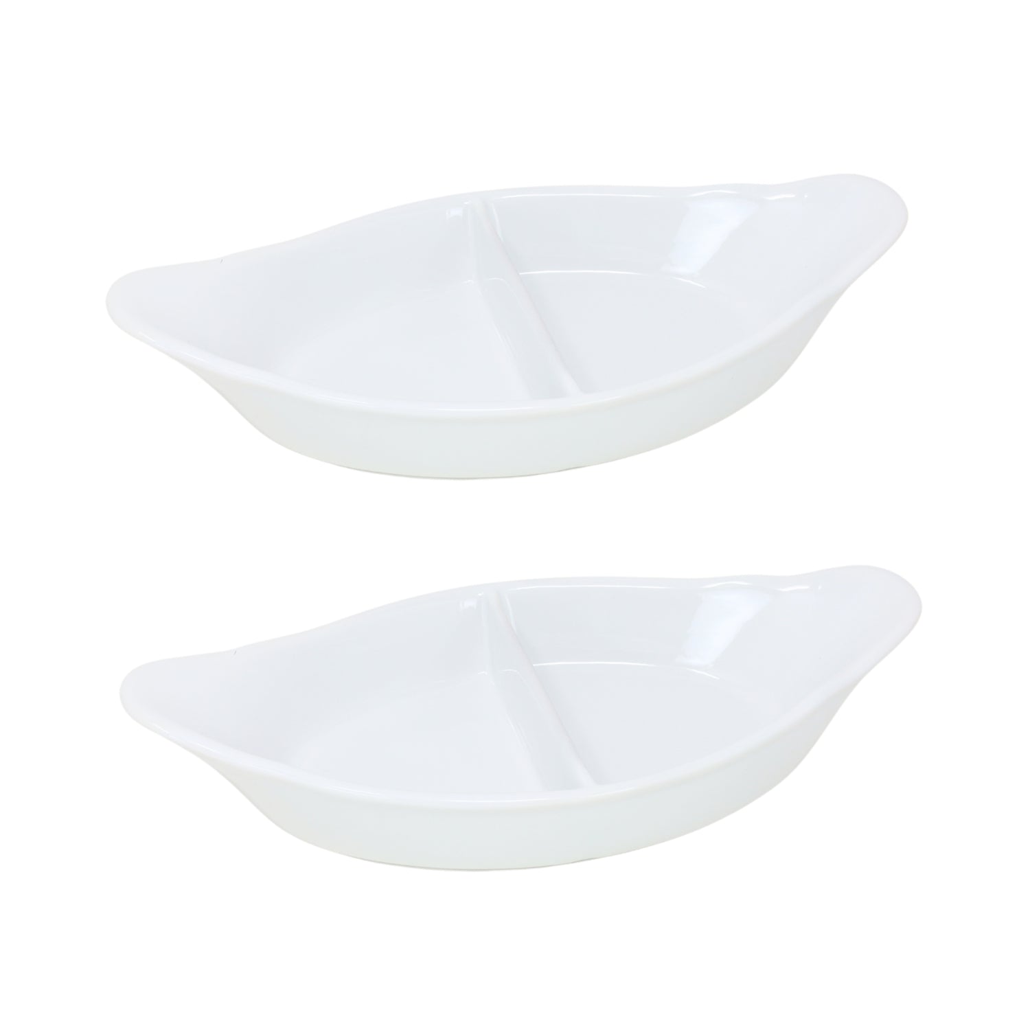 2Pcs 28.5cm White Porcelain Fully Vitrified Divided Vegetable Dish