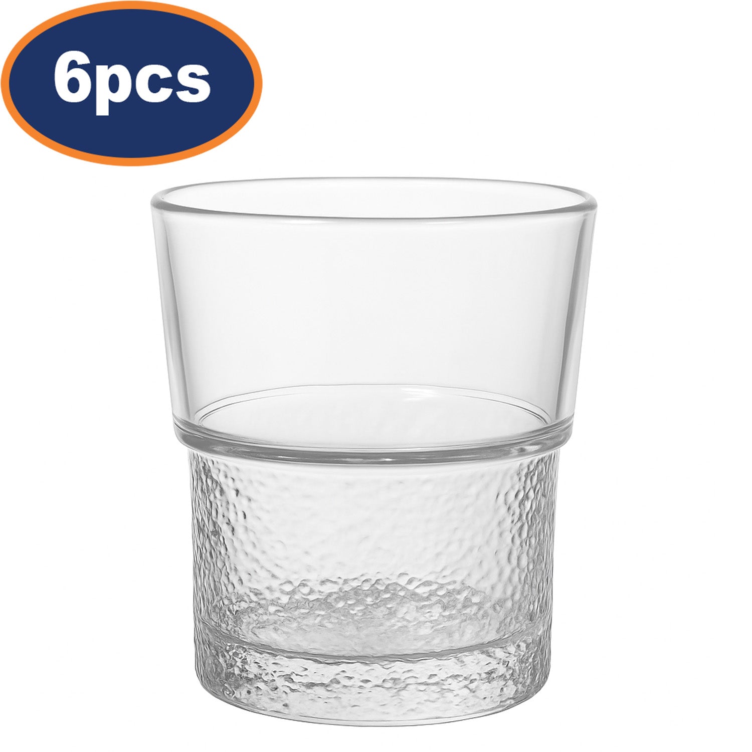 6Pcs Stackable Tempered Glass Textured Base 230ml Drinking Glass Tumbler