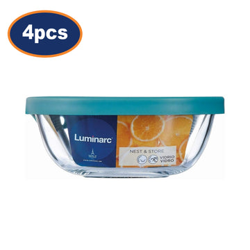 4Pcs Luminarc 2.2L Tempered Glass Teal Clear Food Storage Container with Snap Lid