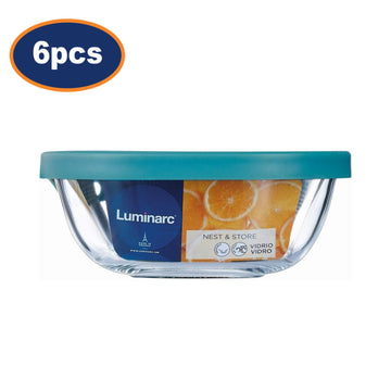 6Pcs Luminarc 2.2L Tempered Glass Teal Clear Food Storage Container with Snap Lid