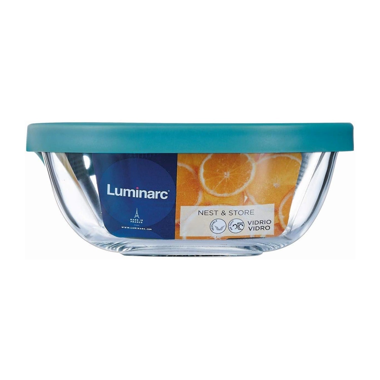 Luminarc 2.2L Tempered Glass Teal Clear Food Storage Container with Snap Lid