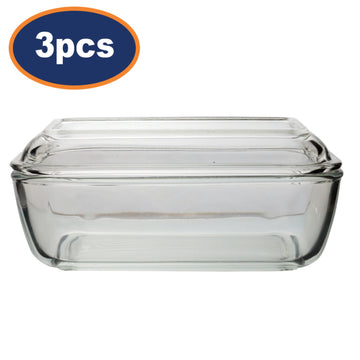 3Pcs Luminarc Tempered Glass Clear Butter Dish With Lid