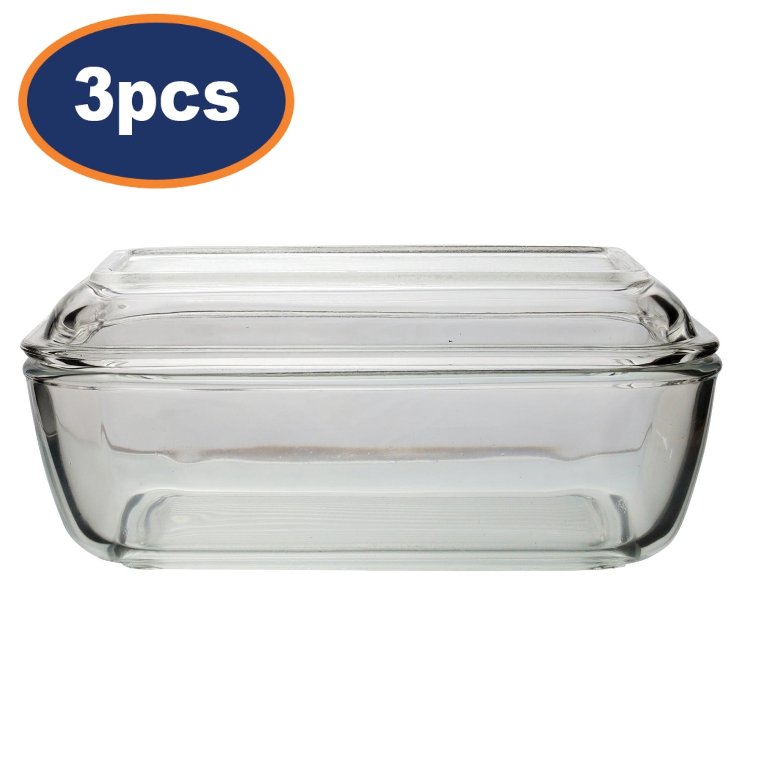 3Pcs Luminarc Tempered Glass Clear Butter Dish With Lid