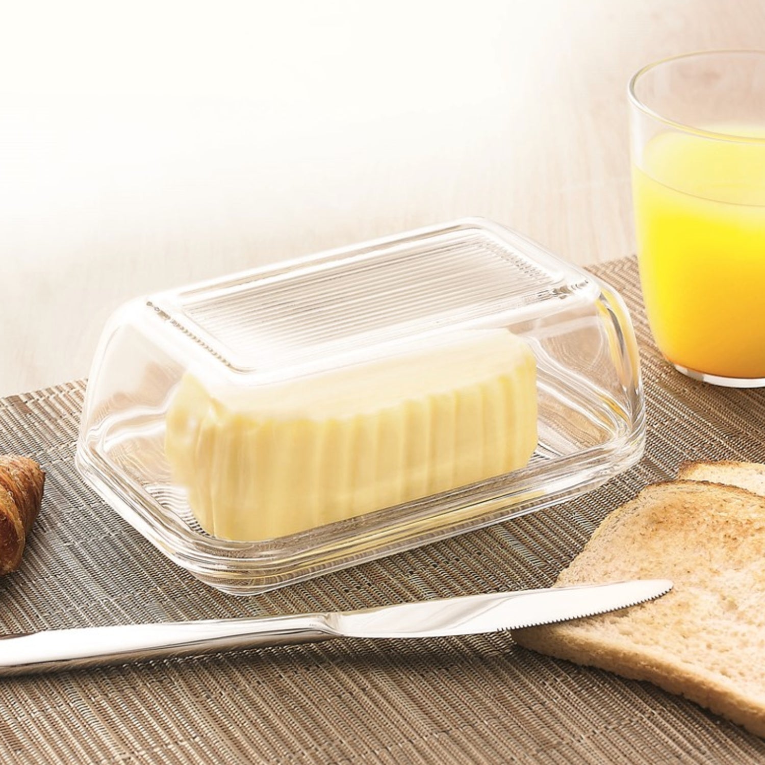 Luminarc Tempered Glass Clear Butter Dish With Lid