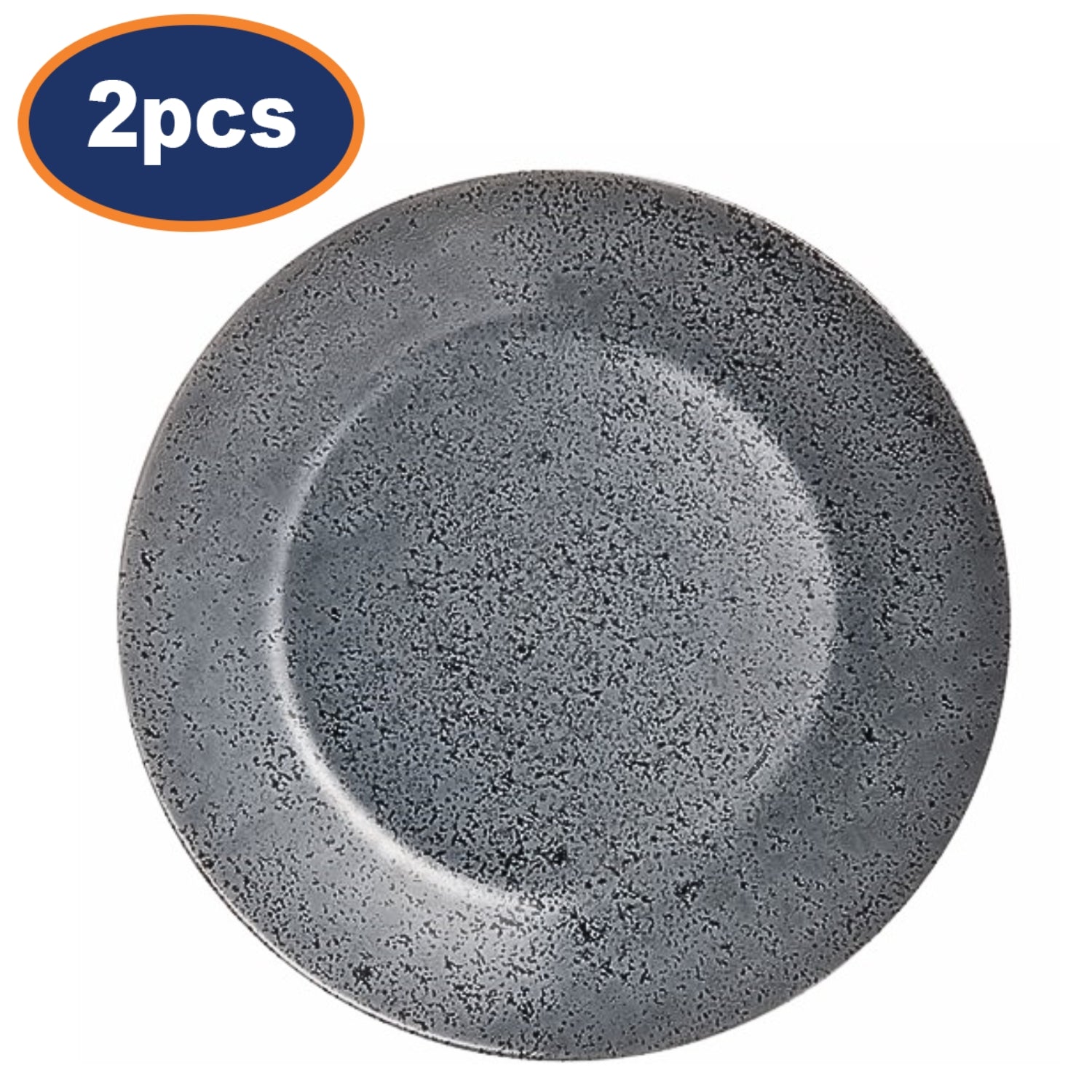 2Pcs Luminarc 25cm Black Grey Glass Flecked Finish Dinner Plates