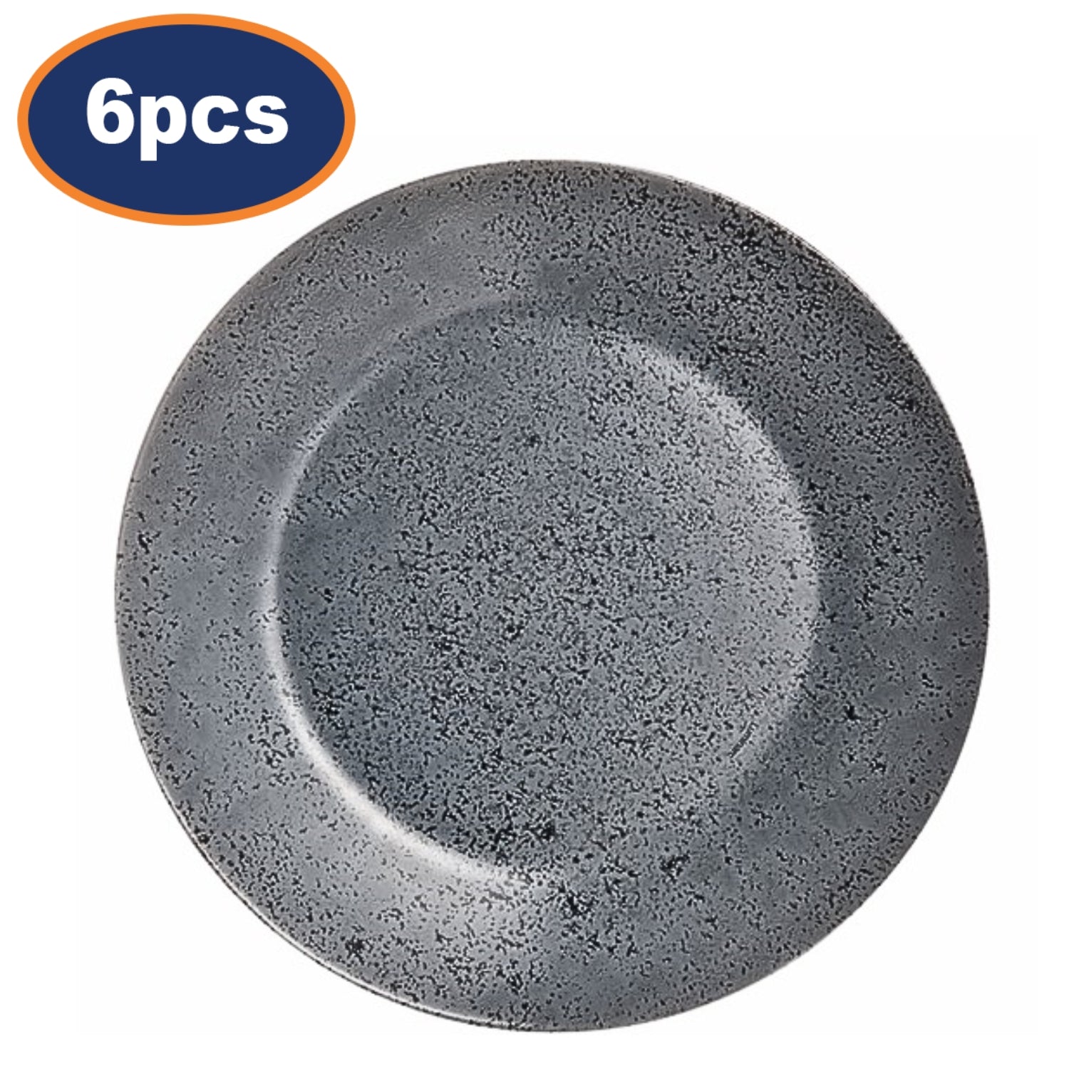 6Pcs Luminarc 25cm Black Grey Glass Flecked Finish Dinner Plates