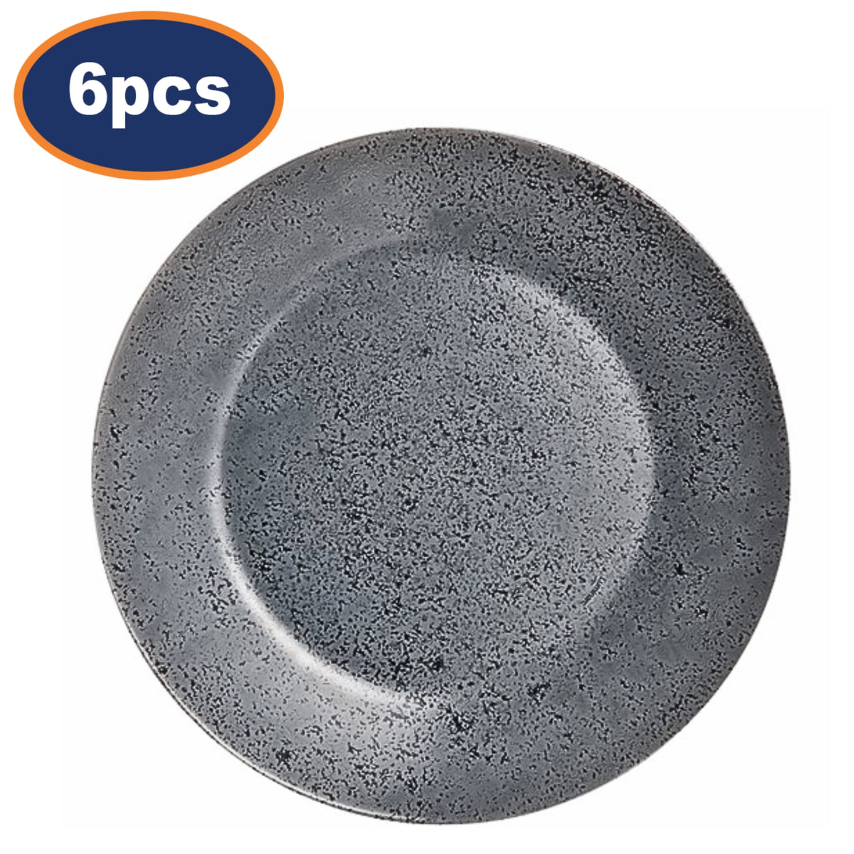 6Pcs Luminarc 25cm Black Grey Glass Flecked Finish Dinner Plates