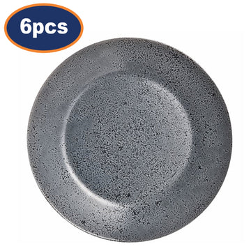6Pcs Luminarc 25cm Black Grey Glass Flecked Finish Dinner Plates