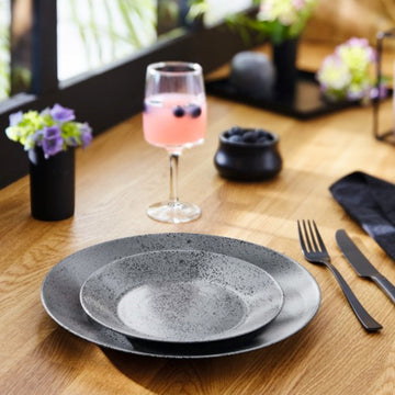 6Pcs Luminarc 25cm Black Grey Glass Flecked Finish Dinner Plates