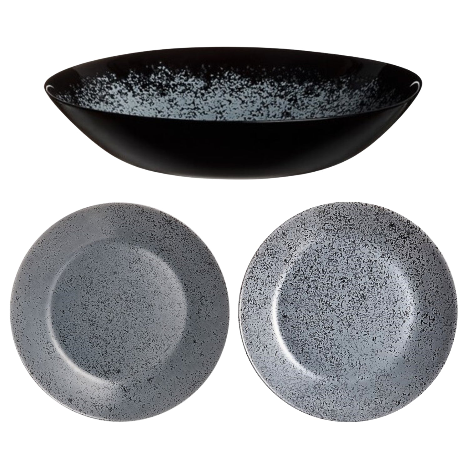 Luminarc Opal Glass Grey & Black Flecked Finish Plates Set