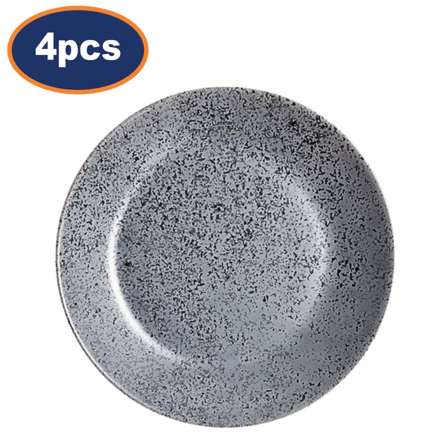 4Pcs Luminarc 19cm Black Grey Glass Flecked Finish Dessert Plates