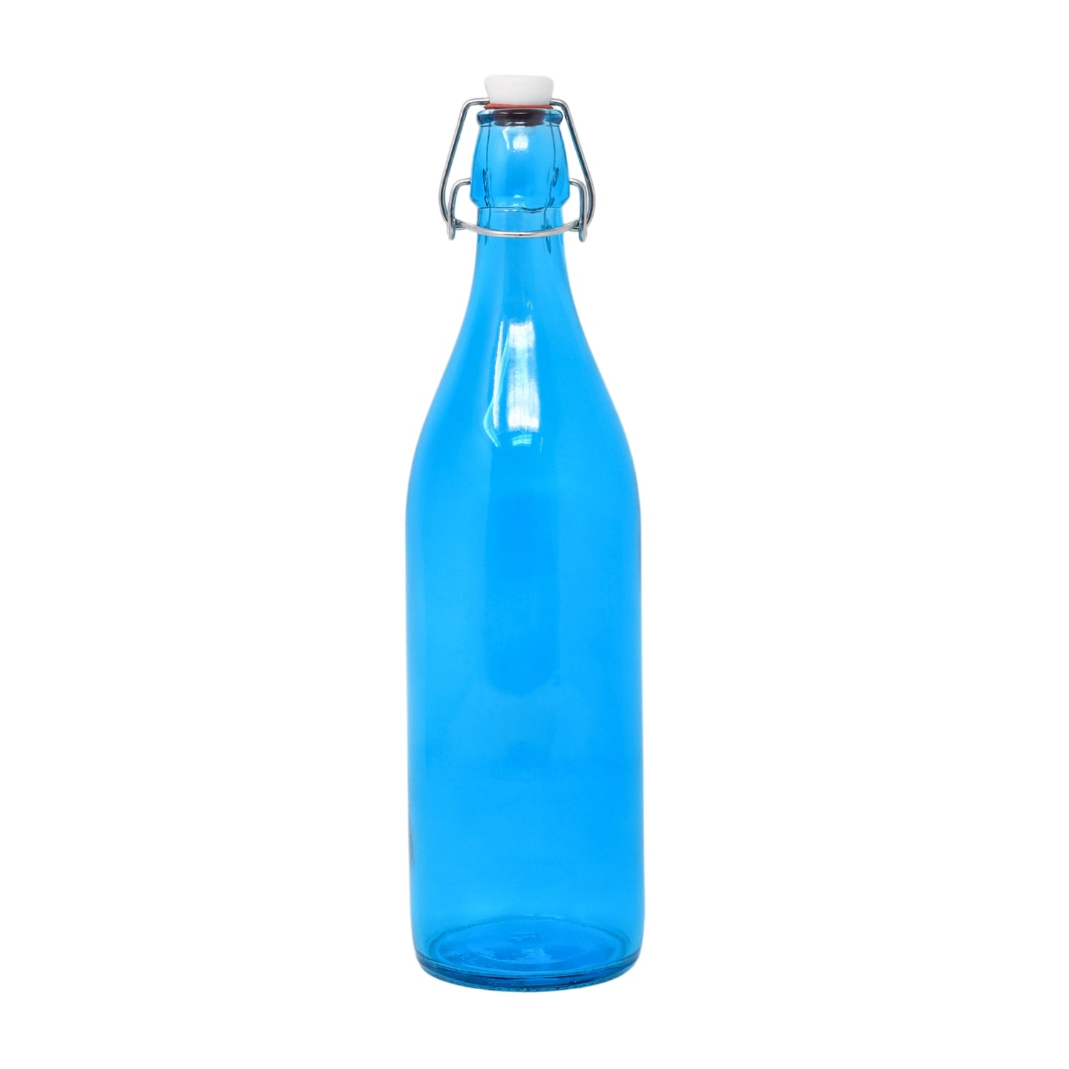 1L Blue Glass Water Bottle With Airtight Clip-Top Cap