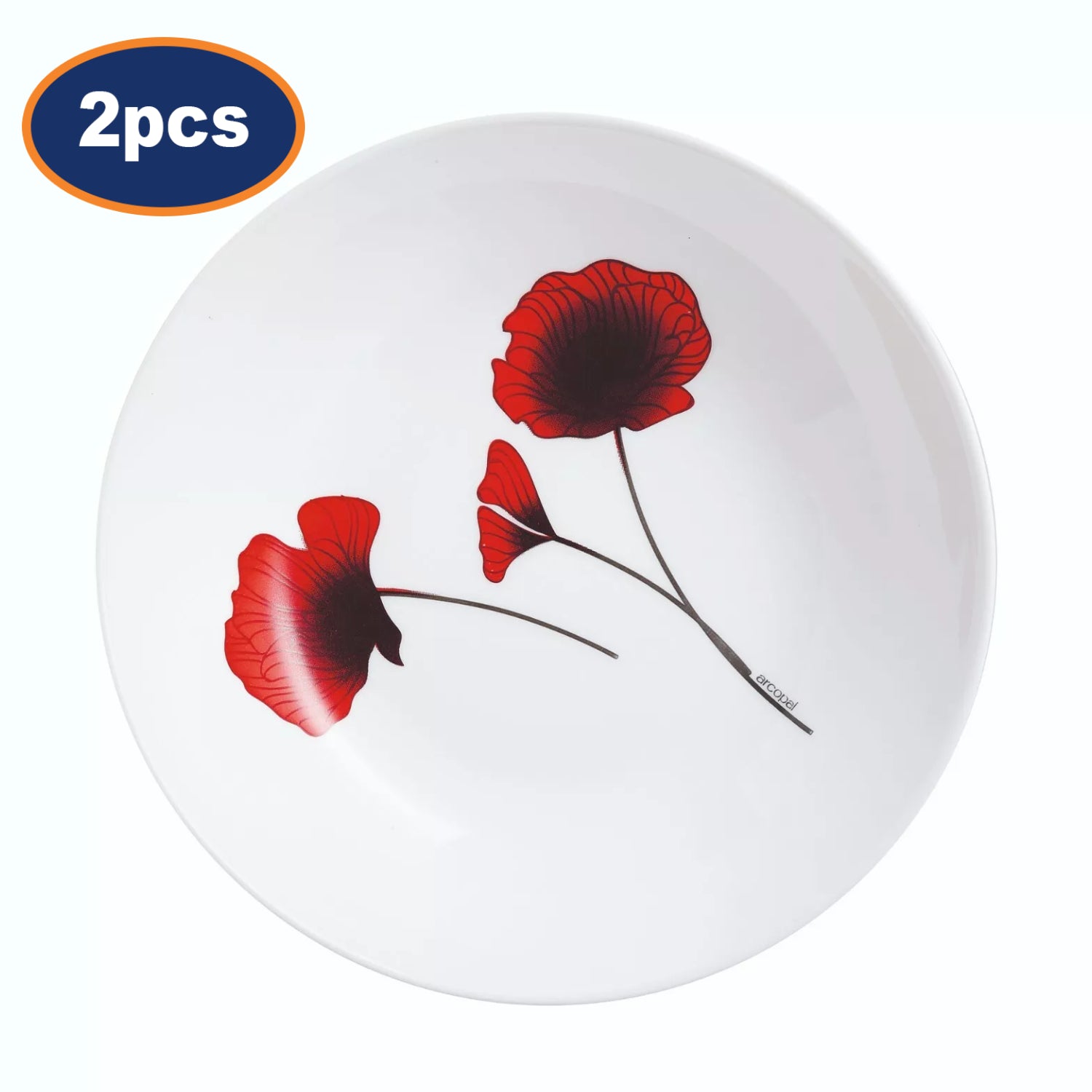 2Pcs Bertille 20cm White Opal Glass Floral Design Soup Plate