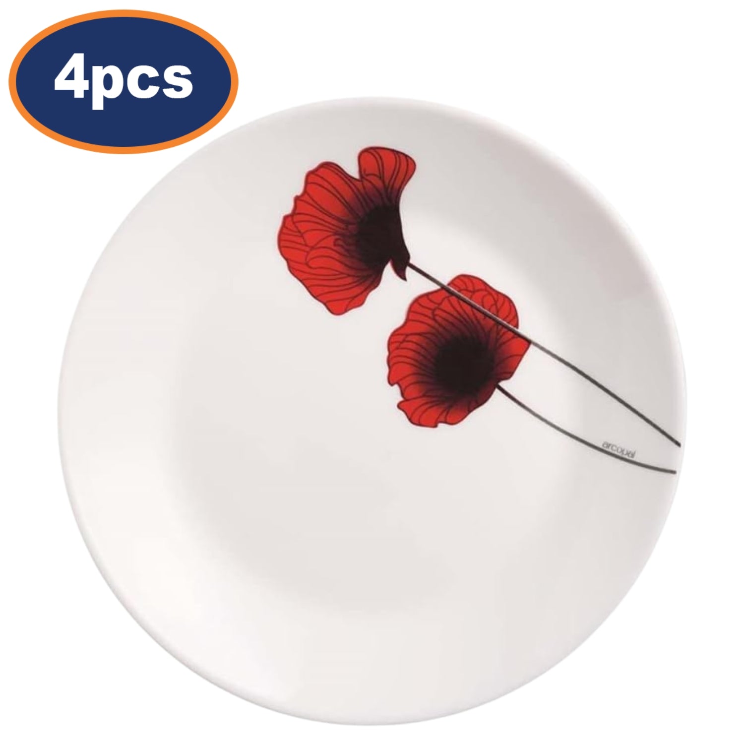 4Pcs Bertille 18cm White Opal Glass Floral Design Side Plate