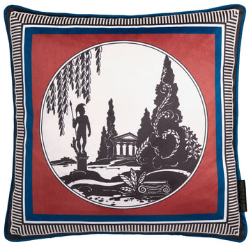 Laurence Llewelyn-Bowen Velvet Classic Greek Scene Cushion Cover 43x43 Red