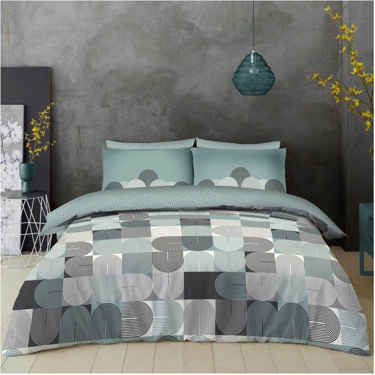 Archie Complete Duvet Cover Set, King, Sage