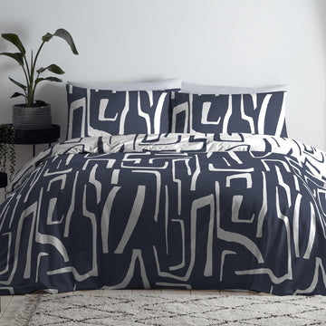 Luxury Reversible Geometric King Duvet Cover Set - Aria Navy & White