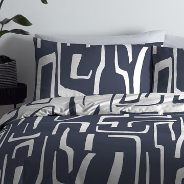 Luxury Reversible Geometric King Duvet Cover Set - Aria Navy & White