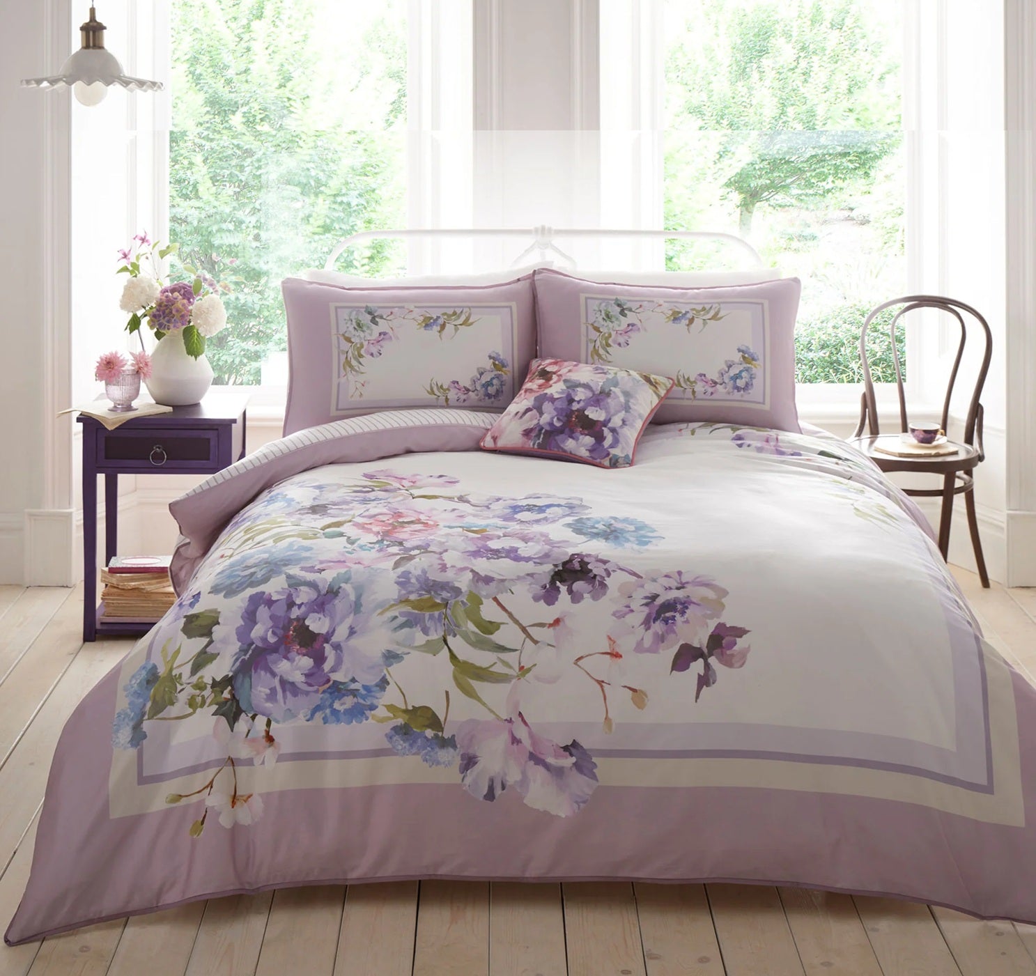 Floral Watercolour Paintings Duvet Cover Set, Super King, Mauve Purple