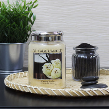 26oz Creamy Vanilla Scented Village Candle Glass Jar