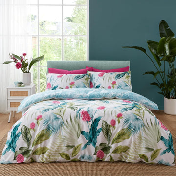 Catherine Lansfield Tropical Jungle Leave Duvet Cover Set, King, Green