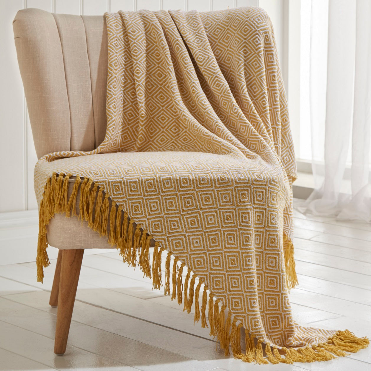 Two Tone 100% Cotton Large Throw 180x250cm - Ascot Ochre Yellow