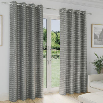 Leaf Blockout Lined Eyelet Ring Top Curtains 66" x 90" - Aspen Silver Grey