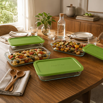 Glass Baking Dish with Green Lid 1.6L Rectangular Food Storage