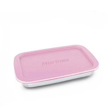 Glass Baking Dish with Pink Lid 1.6L Rectangular Food Storage