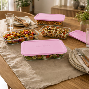 Glass Baking Dish with Pink Lid 1.6L Rectangular Food Storage