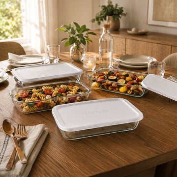 Glass Baking Dish with White Lid 1.6L Rectangular Food Storage