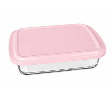 Glass Baking Dish with Pink Lid 2.2L Rectangular Food Storage