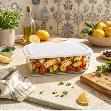 Glass Baking Dish with White Lid 2.2L Rectangular Food Storage