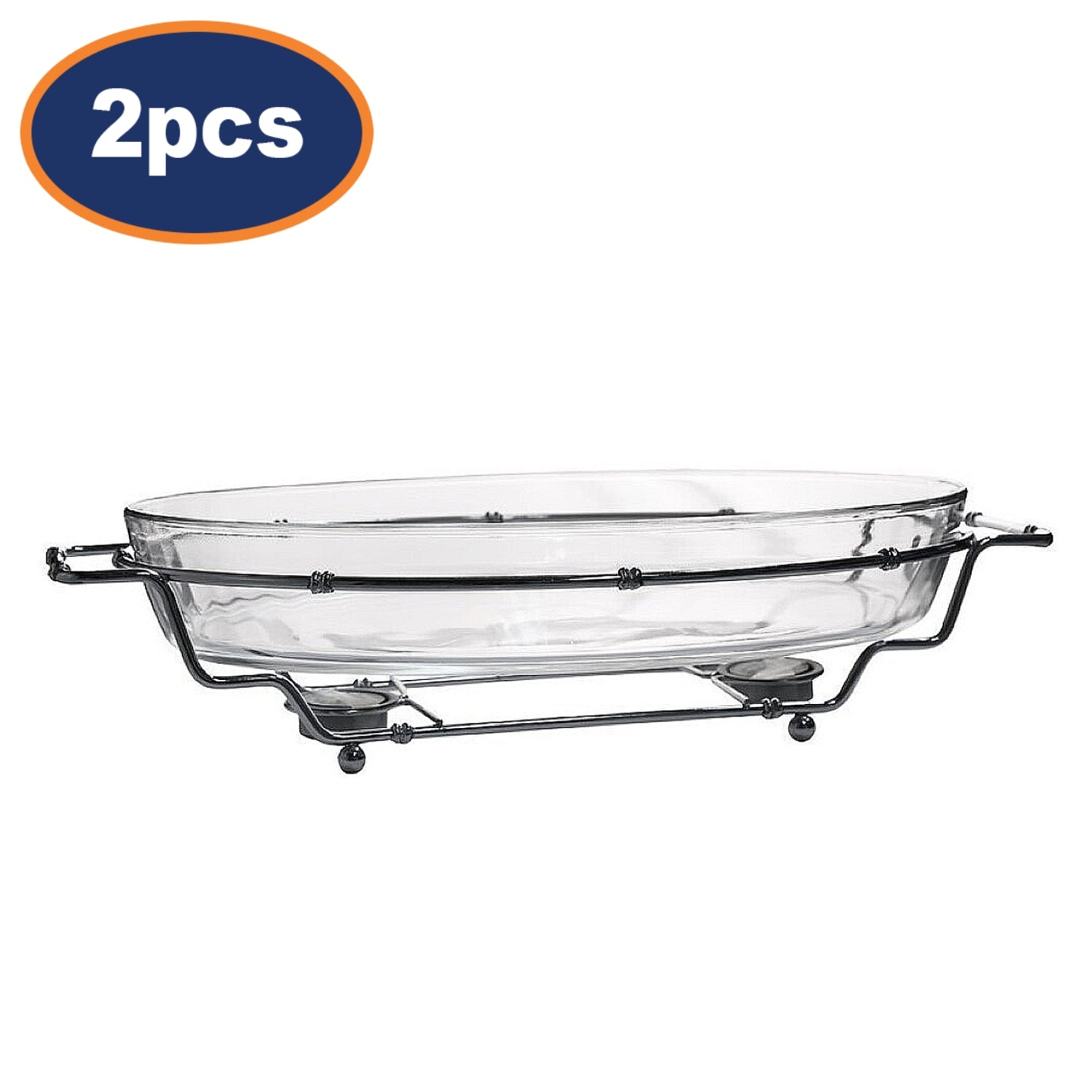 2Pcs 3.2L Tempered Glass Roasting Pan with Rack Metal Stand