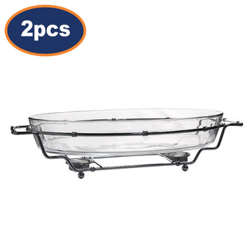 2Pcs 3.2L Tempered Glass Roasting Pan with Rack Metal Stand