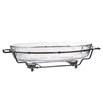 2Pcs 3.2L Tempered Glass Roasting Pan with Rack Metal Stand